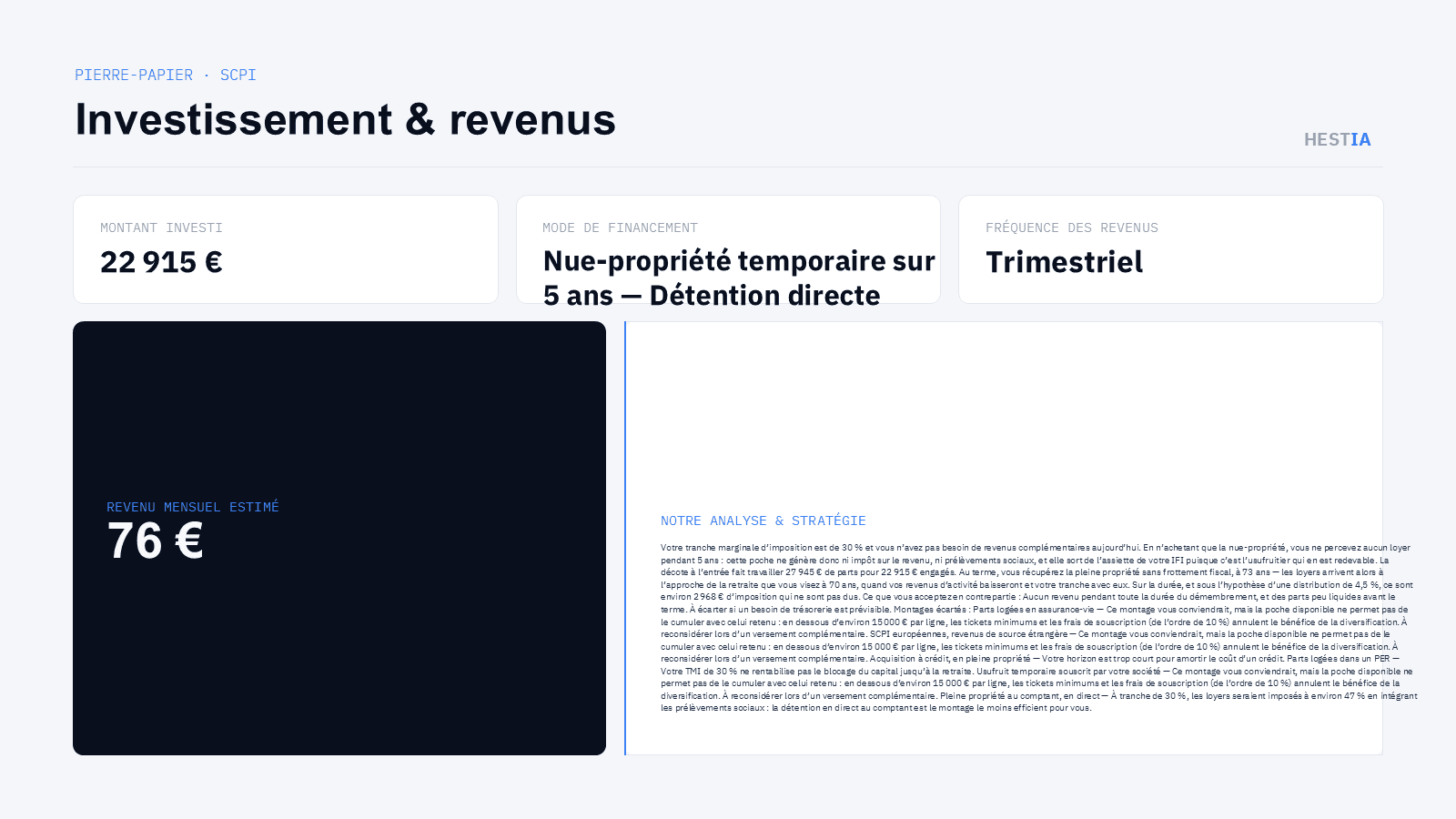 Investissement et revenus : le détail d'un support